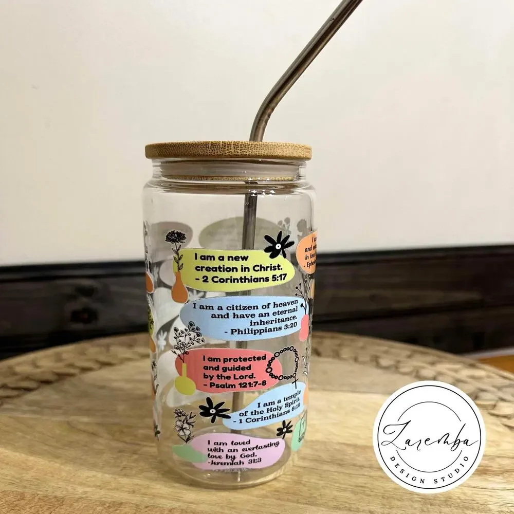 Christian Affirmations with Bible Verses Libbey Cup, Religious Beer Can Glass